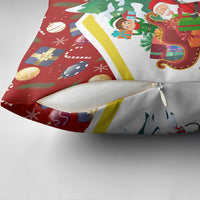Croatia Christmas Pillow Cover with Santa Sleigh Presents and Red Checkered Crest - Wonder Print Shop