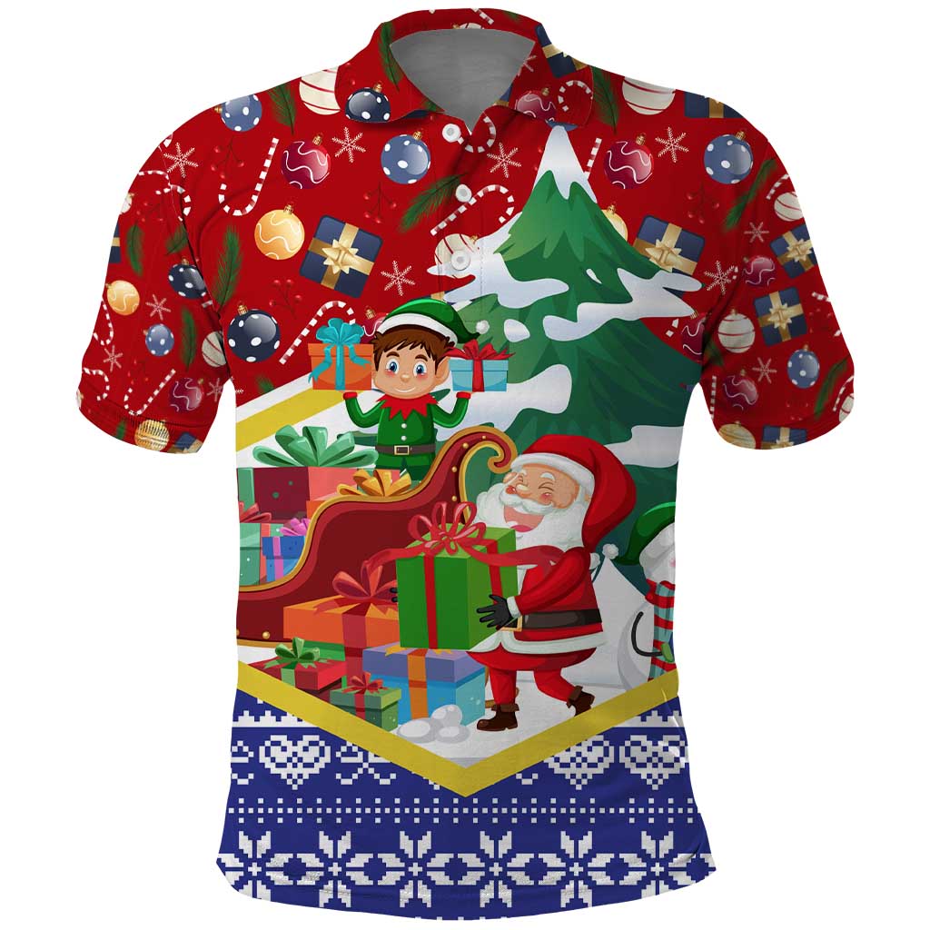 Croatia Christmas Polo Shirt with Santa Sleigh Presents and Red Checkered Crest - Wonder Print Shop