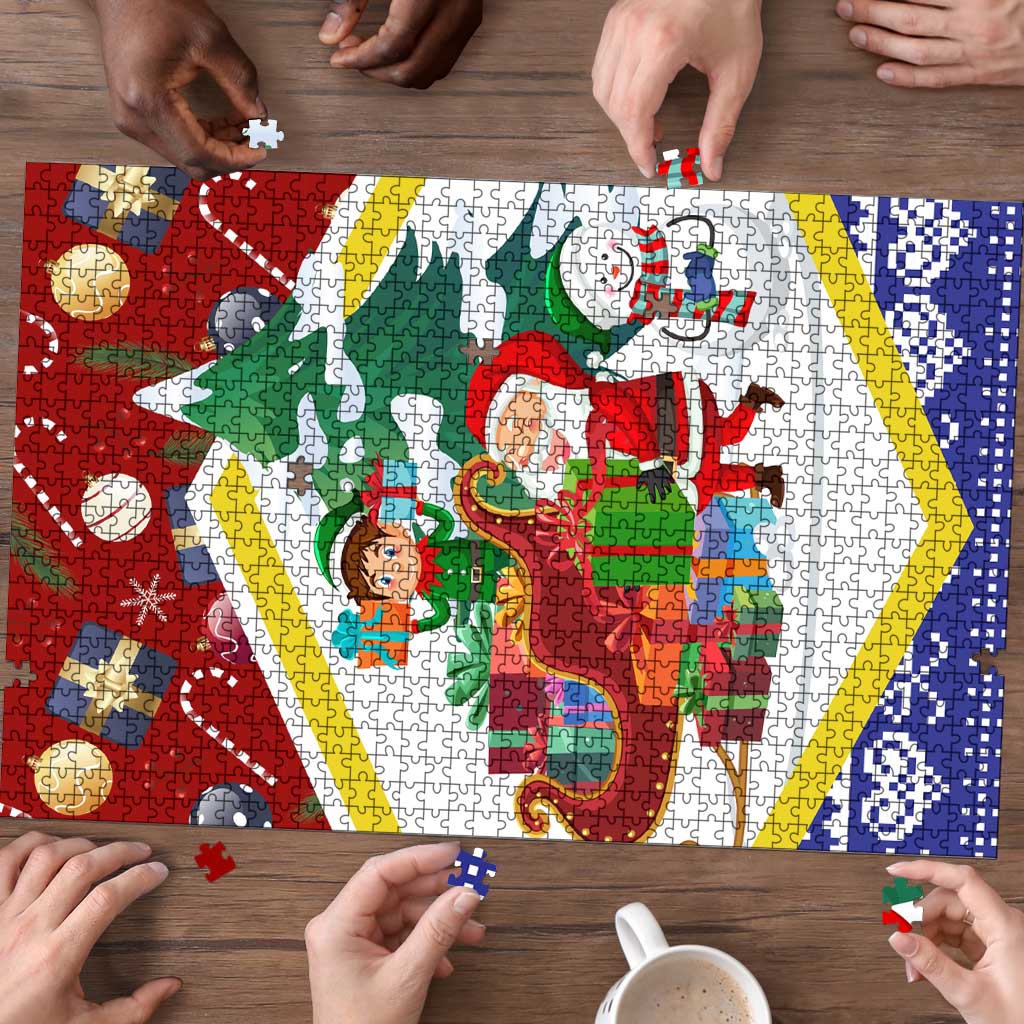 Croatia Christmas Puzzle with Santa Sleigh Presents and Red Checkered Crest - Wonder Print Shop