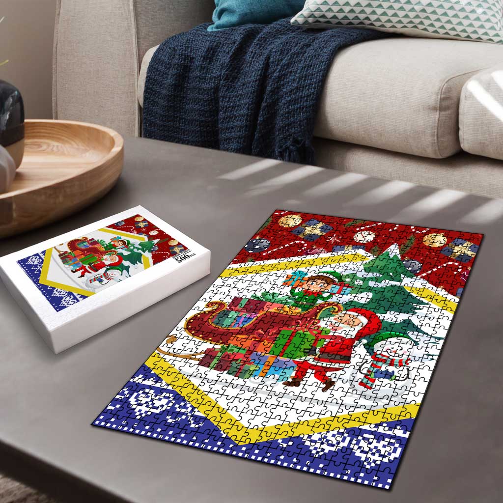 Croatia Christmas Puzzle with Santa Sleigh Presents and Red Checkered Crest - Wonder Print Shop