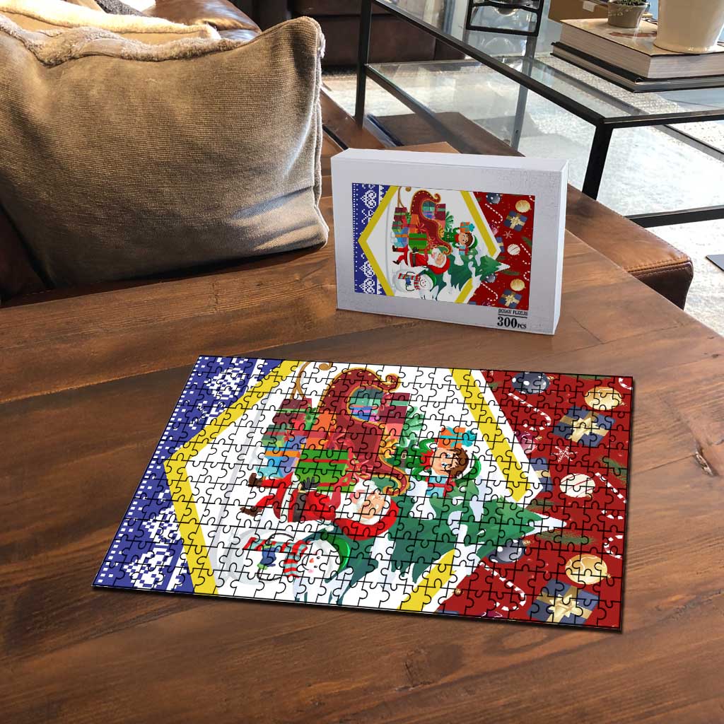Croatia Christmas Puzzle with Santa Sleigh Presents and Red Checkered Crest - Wonder Print Shop