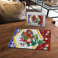Croatia Christmas Puzzle with Santa Sleigh Presents and Red Checkered Crest - Wonder Print Shop