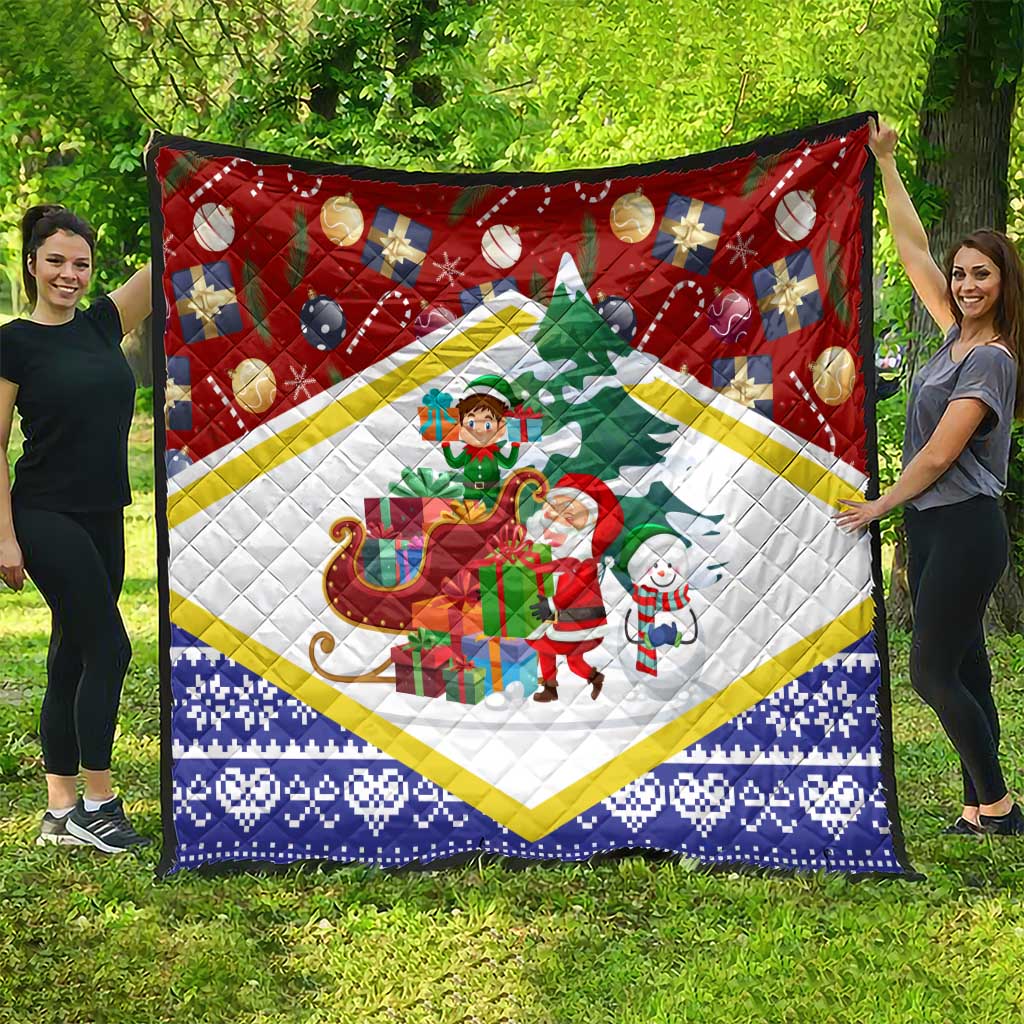 Croatia Christmas Quilt with Santa Sleigh Presents and Red Checkered Crest - Wonder Print Shop