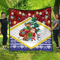 Croatia Christmas Quilt with Santa Sleigh Presents and Red Checkered Crest - Wonder Print Shop