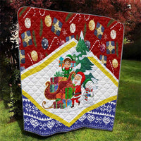 Croatia Christmas Quilt with Santa Sleigh Presents and Red Checkered Crest - Wonder Print Shop