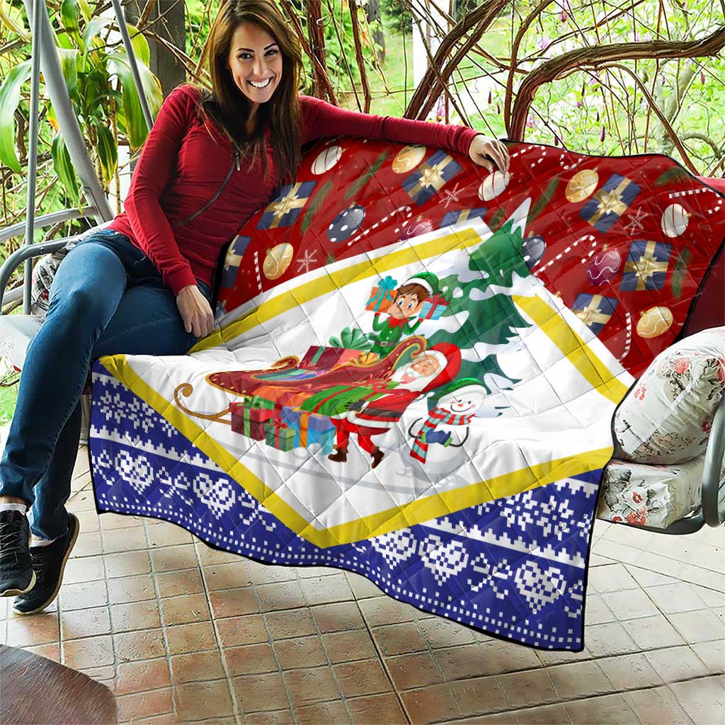 Croatia Christmas Quilt with Santa Sleigh Presents and Red Checkered Crest - Wonder Print Shop