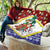 Croatia Christmas Quilt with Santa Sleigh Presents and Red Checkered Crest - Wonder Print Shop