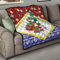 Croatia Christmas Quilt with Santa Sleigh Presents and Red Checkered Crest - Wonder Print Shop
