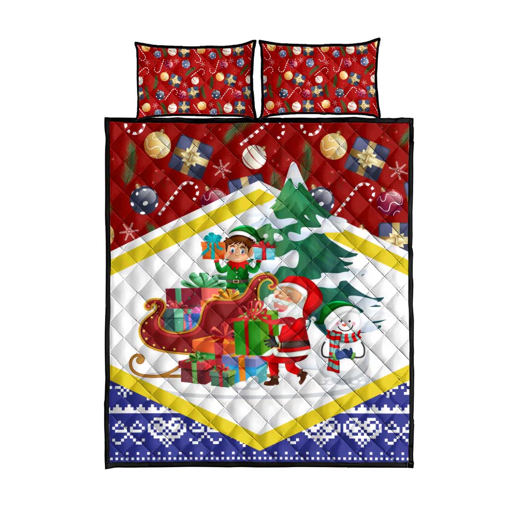 Croatia Christmas Quilt Bed Set with Santa Sleigh Presents and Red Checkered Crest - Wonder Print Shop