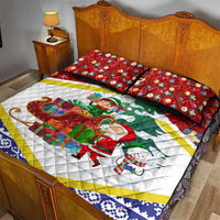 Croatia Christmas Quilt Bed Set with Santa Sleigh Presents and Red Checkered Crest - Wonder Print Shop