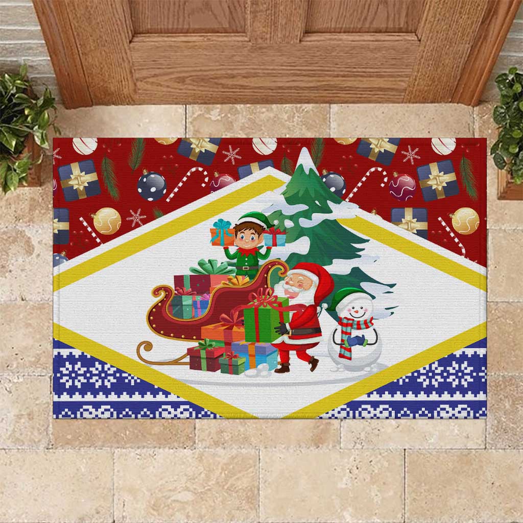 Croatia Christmas Rubber Doormat with Santa Sleigh Presents and Red Checkered Crest - Wonder Print Shop