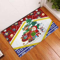 Croatia Christmas Rubber Doormat with Santa Sleigh Presents and Red Checkered Crest - Wonder Print Shop