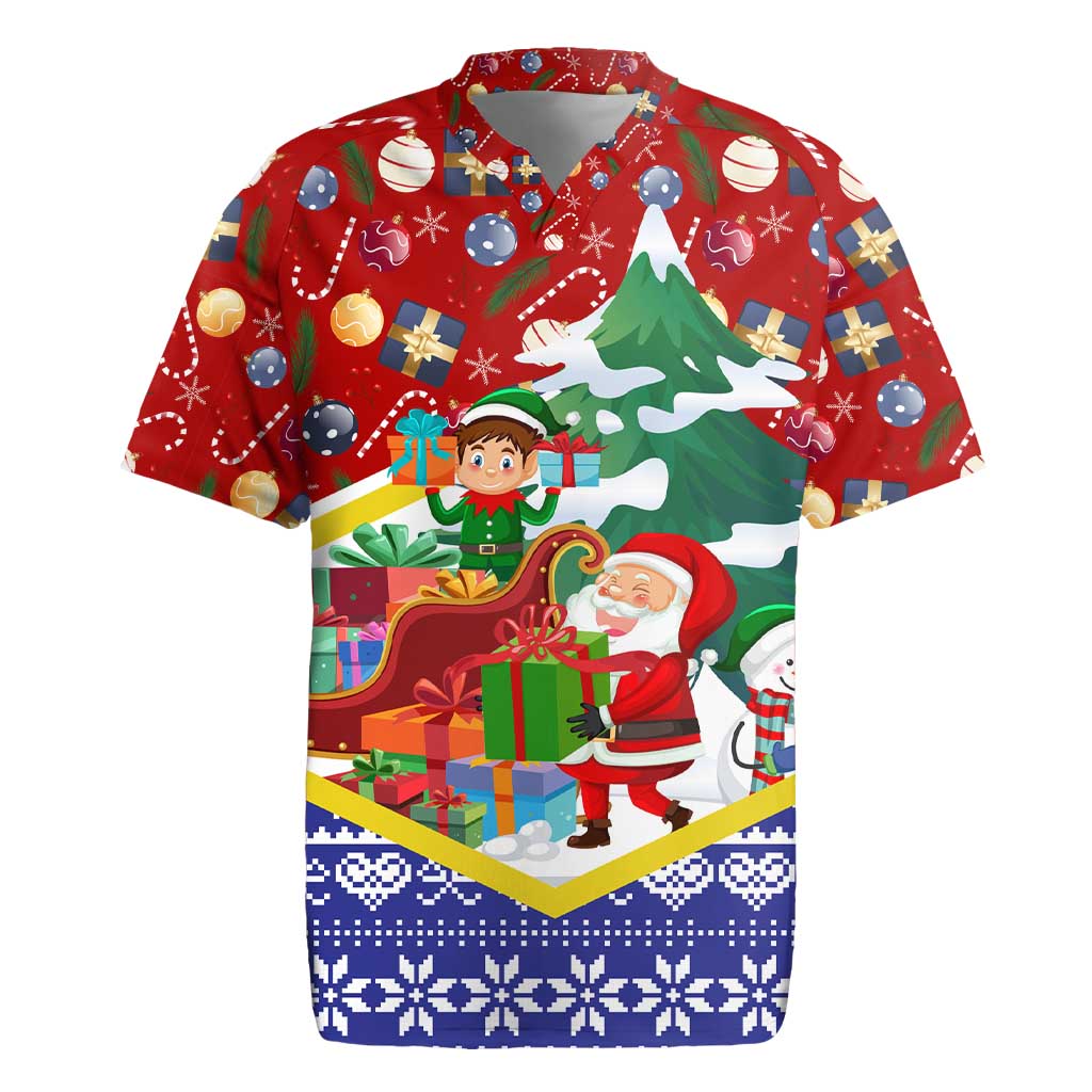 Croatia Christmas Rugby Jersey with Santa Sleigh Presents and Red Checkered Crest - Wonder Print Shop