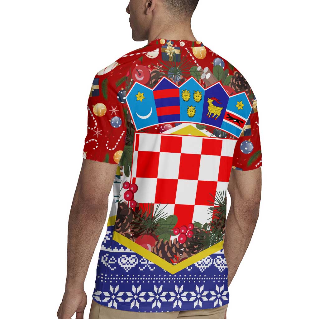 Croatia Christmas Rugby Jersey with Santa Sleigh Presents and Red Checkered Crest - Wonder Print Shop