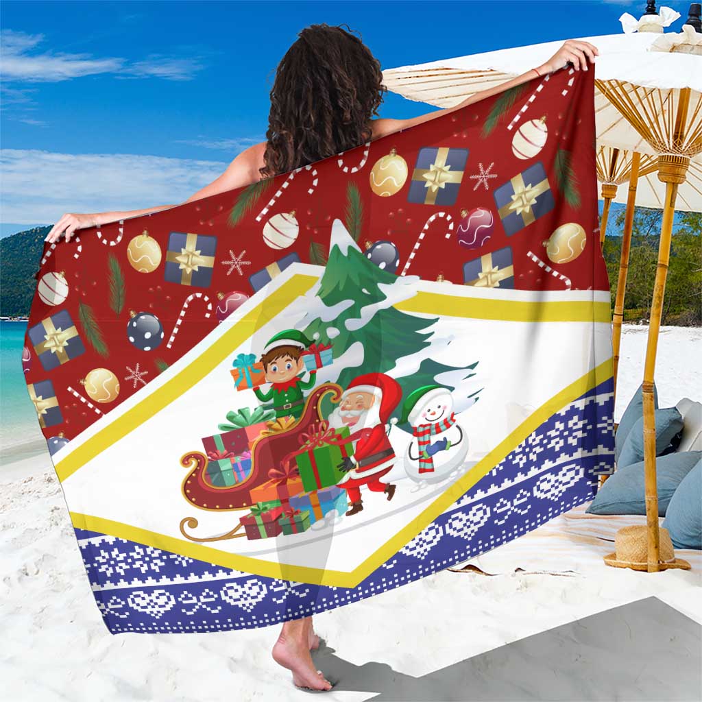 Croatia Christmas Sarong with Santa Sleigh Presents and Red Checkered Crest - Wonder Print Shop