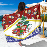 Croatia Christmas Sarong with Santa Sleigh Presents and Red Checkered Crest - Wonder Print Shop