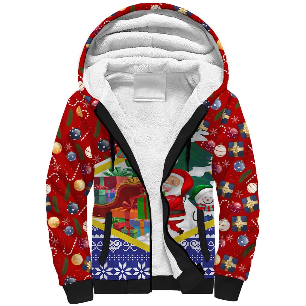 Croatia Christmas Sherpa Hoodie with Santa Sleigh Presents and Red Checkered Crest - Wonder Print Shop