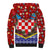 Croatia Christmas Sherpa Hoodie with Santa Sleigh Presents and Red Checkered Crest - Wonder Print Shop