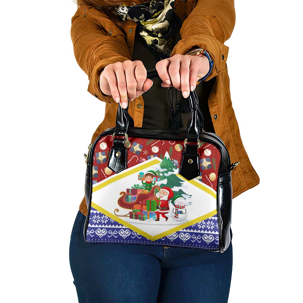 Croatia Christmas Shoulder Handbag with Santa Sleigh Presents and Red Checkered Crest - Wonder Print Shop