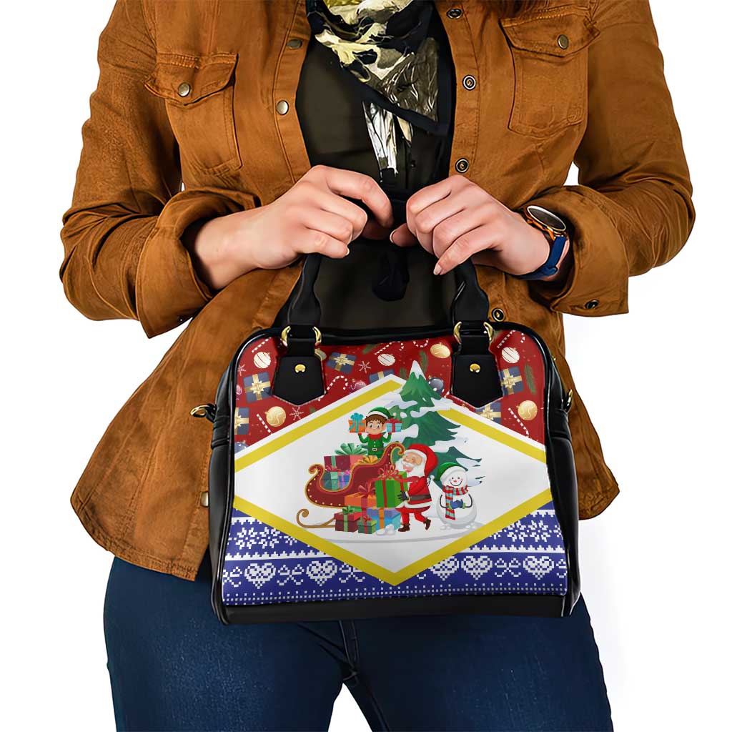 Croatia Christmas Shoulder Handbag with Santa Sleigh Presents and Red Checkered Crest - Wonder Print Shop