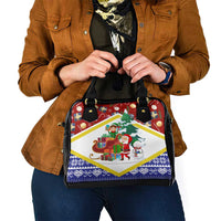 Croatia Christmas Shoulder Handbag with Santa Sleigh Presents and Red Checkered Crest - Wonder Print Shop