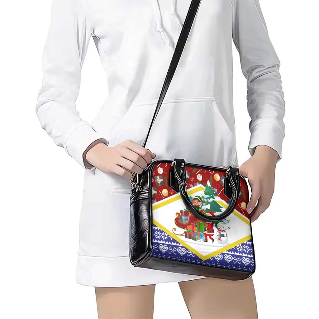Croatia Christmas Shoulder Handbag with Santa Sleigh Presents and Red Checkered Crest - Wonder Print Shop
