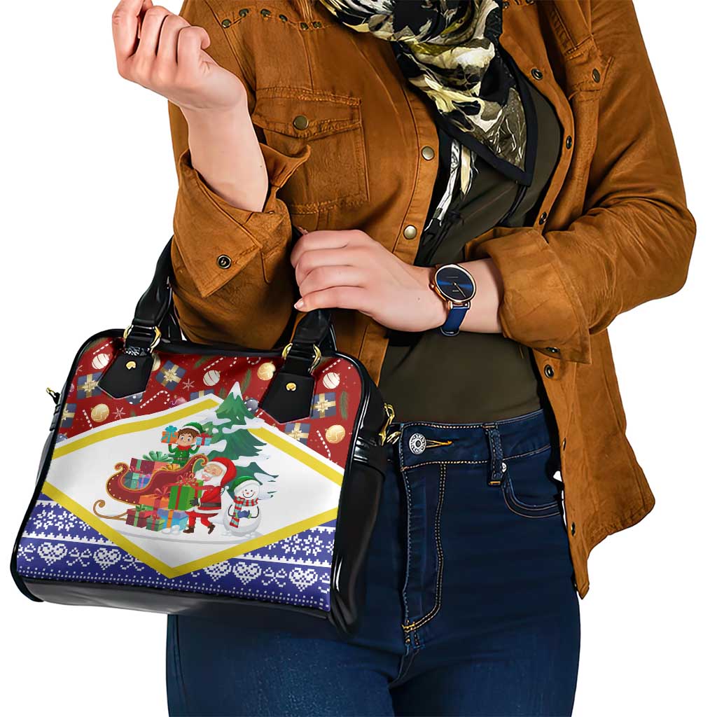 Croatia Christmas Shoulder Handbag with Santa Sleigh Presents and Red Checkered Crest - Wonder Print Shop