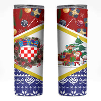 Croatia Christmas Skinny Tumbler with Santa Sleigh Presents and Red Checkered Crest - Wonder Print Shop