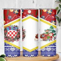 Croatia Christmas Skinny Tumbler with Santa Sleigh Presents and Red Checkered Crest - Wonder Print Shop