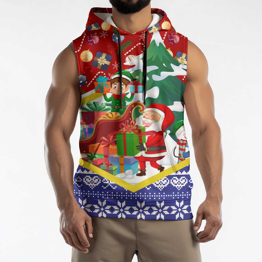 Croatia Christmas Sleeveless Hoodie with Santa Sleigh Presents and Red Checkered Crest - Wonder Print Shop