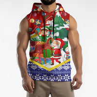 Croatia Christmas Sleeveless Hoodie with Santa Sleigh Presents and Red Checkered Crest - Wonder Print Shop