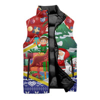 Croatia Christmas Sleeveless Puffer Jacket with Santa Sleigh Presents and Red Checkered Crest - Wonder Print Shop