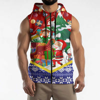 Croatia Christmas Sleeveless Zip Hoodie with Santa Sleigh Presents and Red Checkered Crest - Wonder Print Shop