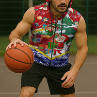 Croatia Christmas Sleeveless Zip Hoodie with Santa Sleigh Presents and Red Checkered Crest - Wonder Print Shop