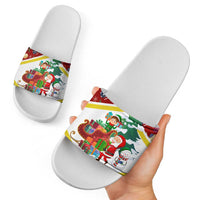 Croatia Christmas Slide Sandals with Santa Sleigh Presents and Red Checkered Crest - Wonder Print Shop