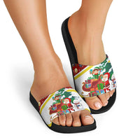 Croatia Christmas Slide Sandals with Santa Sleigh Presents and Red Checkered Crest - Wonder Print Shop