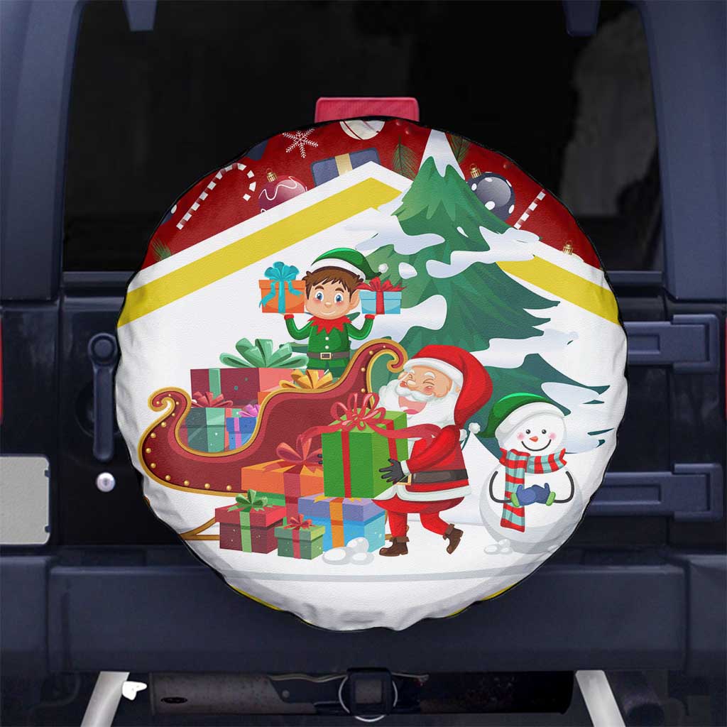 Croatia Christmas Spare Tire Cover with Santa Sleigh Presents and Red Checkered Crest - Wonder Print Shop