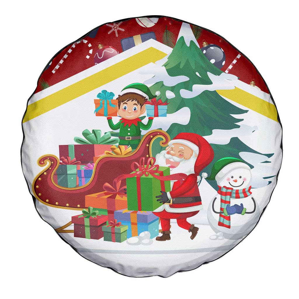 Croatia Christmas Spare Tire Cover with Santa Sleigh Presents and Red Checkered Crest - Wonder Print Shop
