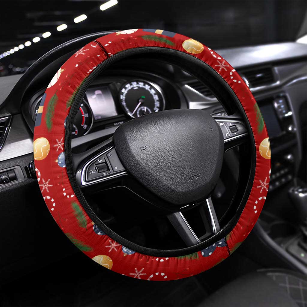 Croatia Christmas Steering Wheel Cover with Santa Sleigh Presents and Red Checkered Crest - Wonder Print Shop