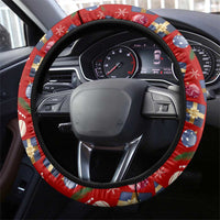 Croatia Christmas Steering Wheel Cover with Santa Sleigh Presents and Red Checkered Crest - Wonder Print Shop