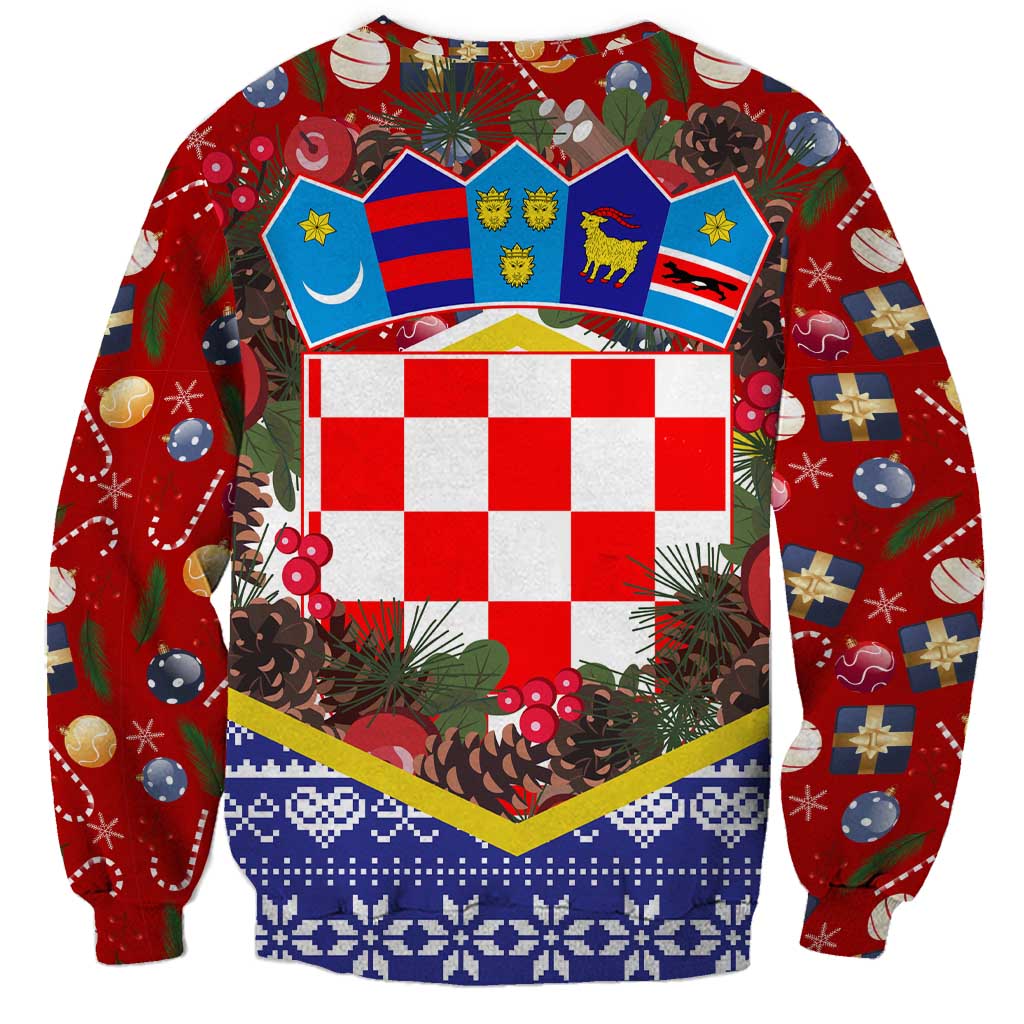Croatia Christmas Sweatshirt with Santa Sleigh Presents and Red Checkered Crest - Wonder Print Shop