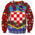 Croatia Christmas Sweatshirt with Santa Sleigh Presents and Red Checkered Crest - Wonder Print Shop