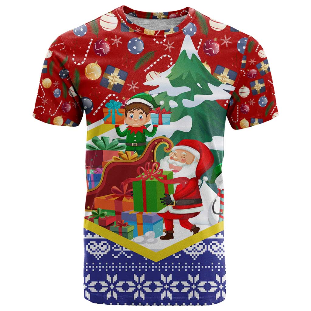 Croatia Christmas T Shirt with Santa Sleigh Presents and Red Checkered Crest - Wonder Print Shop