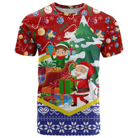 Croatia Christmas T Shirt with Santa Sleigh Presents and Red Checkered Crest - Wonder Print Shop