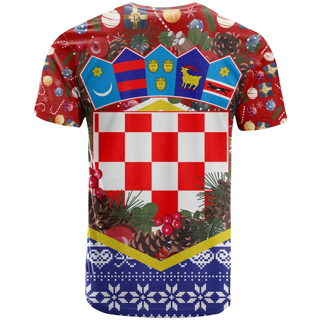 Croatia Christmas T Shirt with Santa Sleigh Presents and Red Checkered Crest - Wonder Print Shop