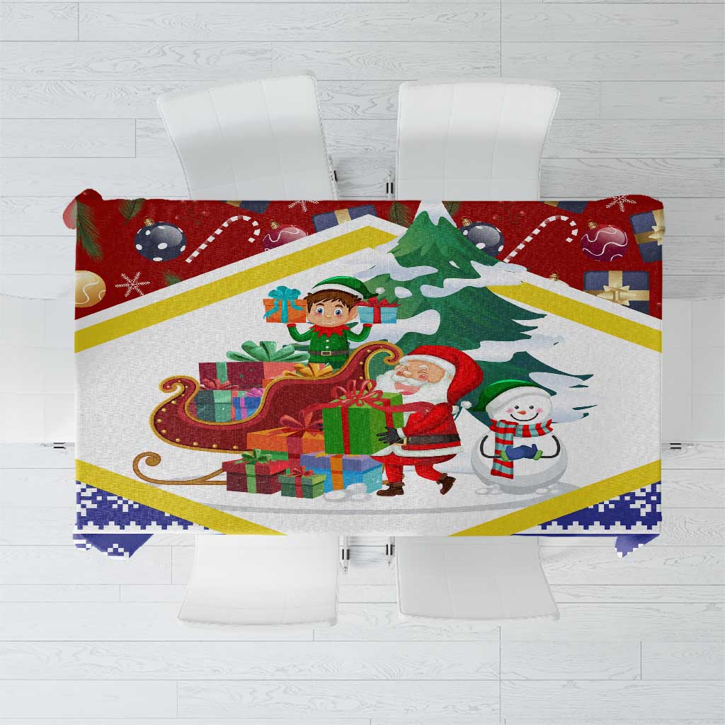 Croatia Christmas Tablecloth with Santa Sleigh Presents and Red Checkered Crest - Wonder Print Shop
