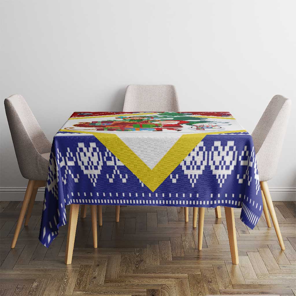 Croatia Christmas Tablecloth with Santa Sleigh Presents and Red Checkered Crest - Wonder Print Shop
