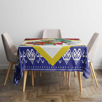 Croatia Christmas Tablecloth with Santa Sleigh Presents and Red Checkered Crest - Wonder Print Shop