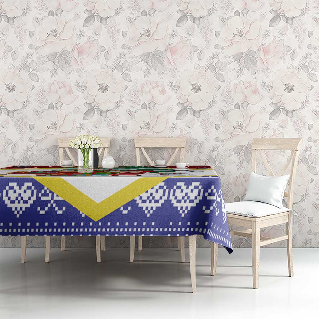 Croatia Christmas Tablecloth with Santa Sleigh Presents and Red Checkered Crest - Wonder Print Shop