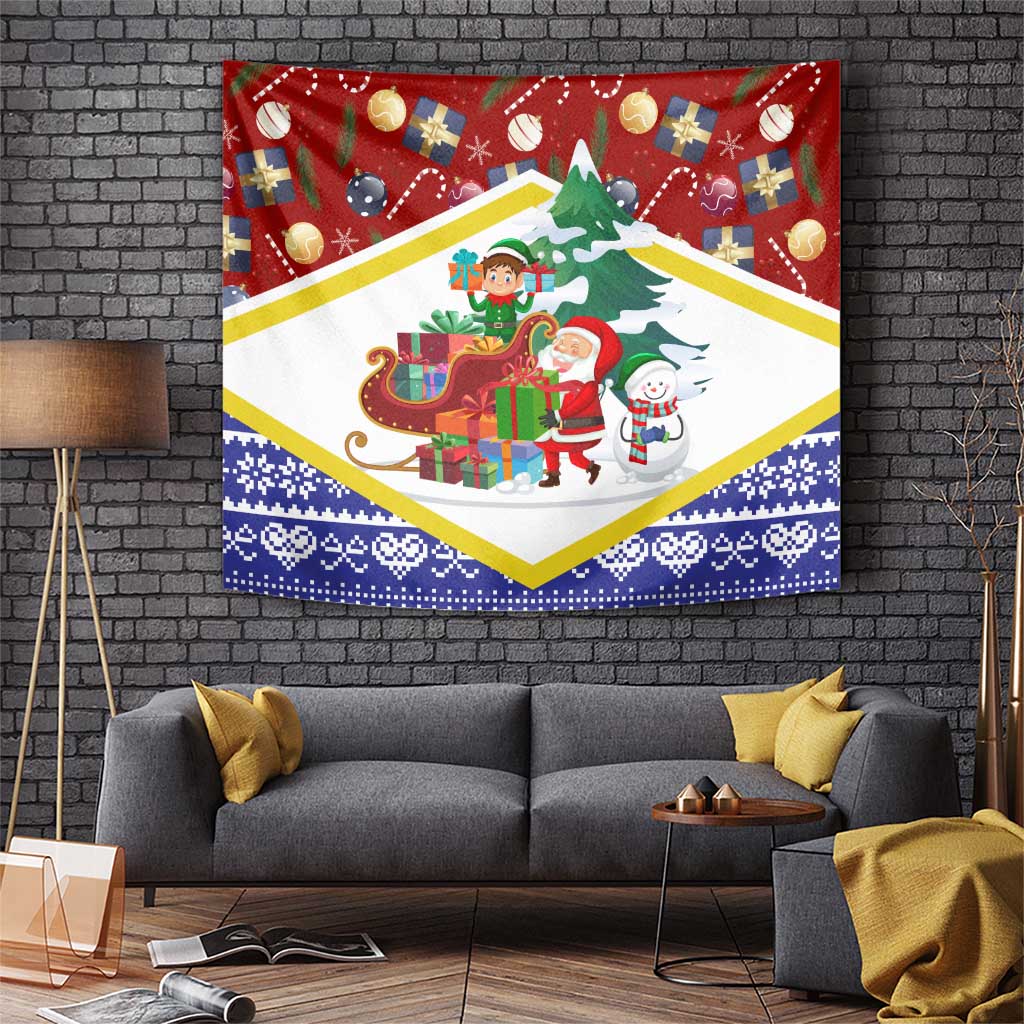 Croatia Christmas Tapestry with Santa Sleigh Presents and Red Checkered Crest - Wonder Print Shop
